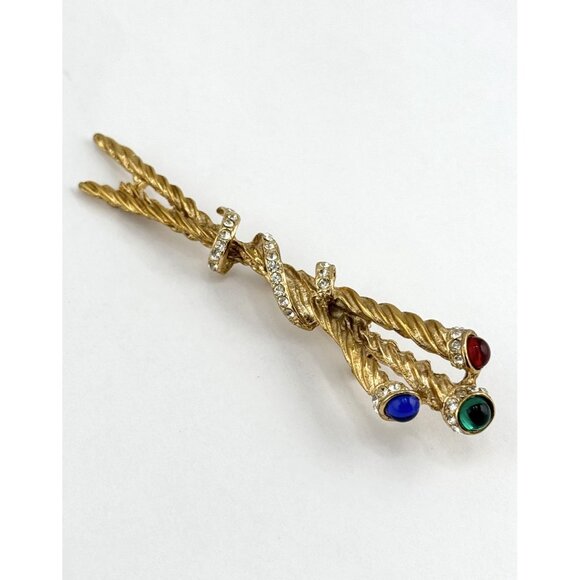 Vintage mogul glass jewel rhinestone scepter brooch pin - Picture 2 of 5